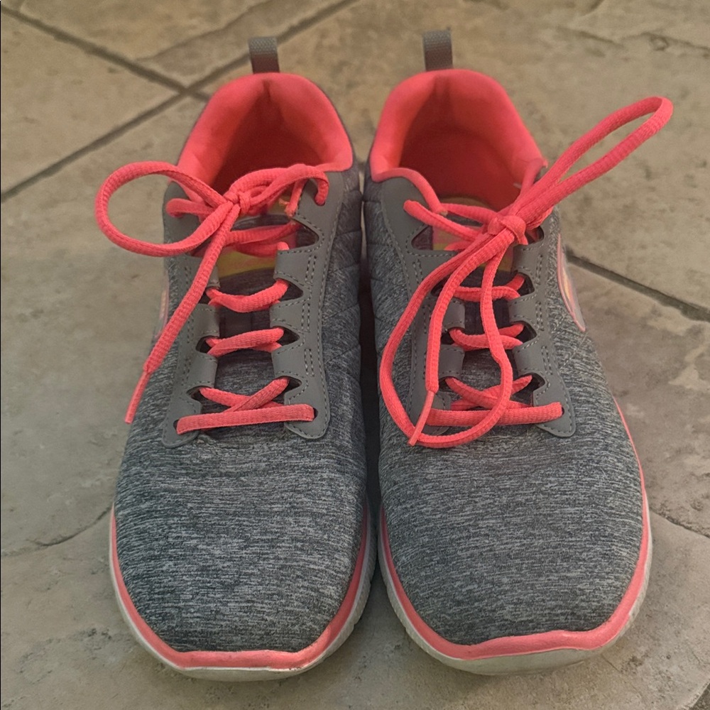 Sketchers Women’s Grey and Coral Athletic Sneakers size 8.5